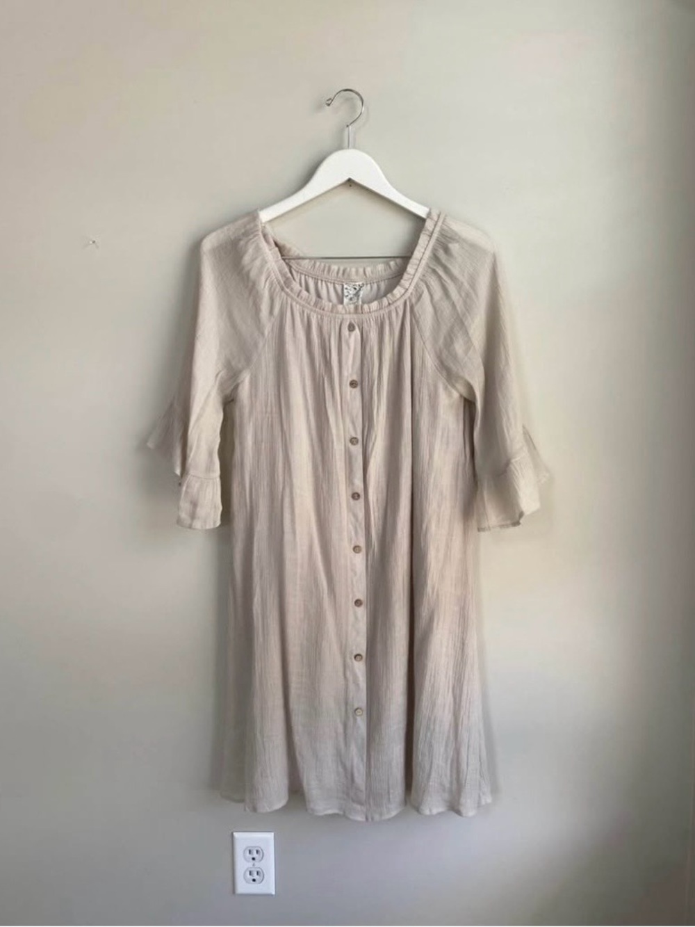 NAIF Light Cream Button-Front Long Sleeve Dress